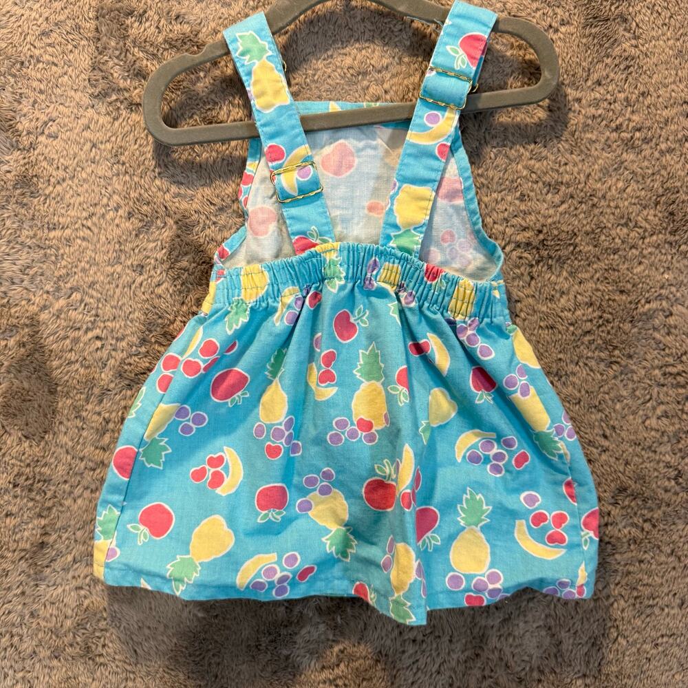 Vintage 80s 90s Oshkosh Fruit Print Blue Overalls Dress Jumper Pinafore 2T - Picture 2 of 9